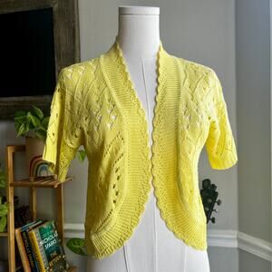 Vintage Y2K Yellow Knit Open Front Short Sleeve Cardigan Size Small Medium